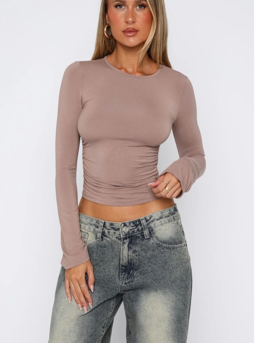 White Fox Boutique Letters To You Taupe Long Sleeve Top Size Xs